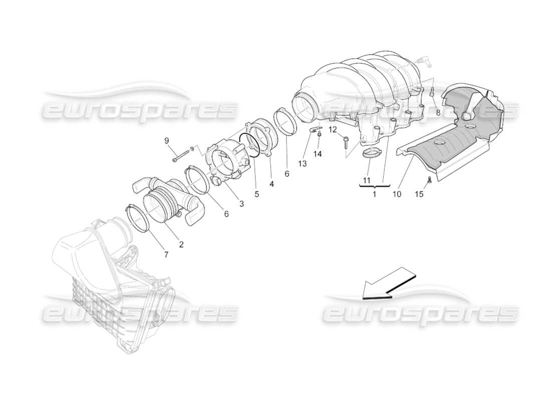 maserati grancabrio (2011) 4.7 diagrama de partes del colector de admisión y del cuerpo del acelerador