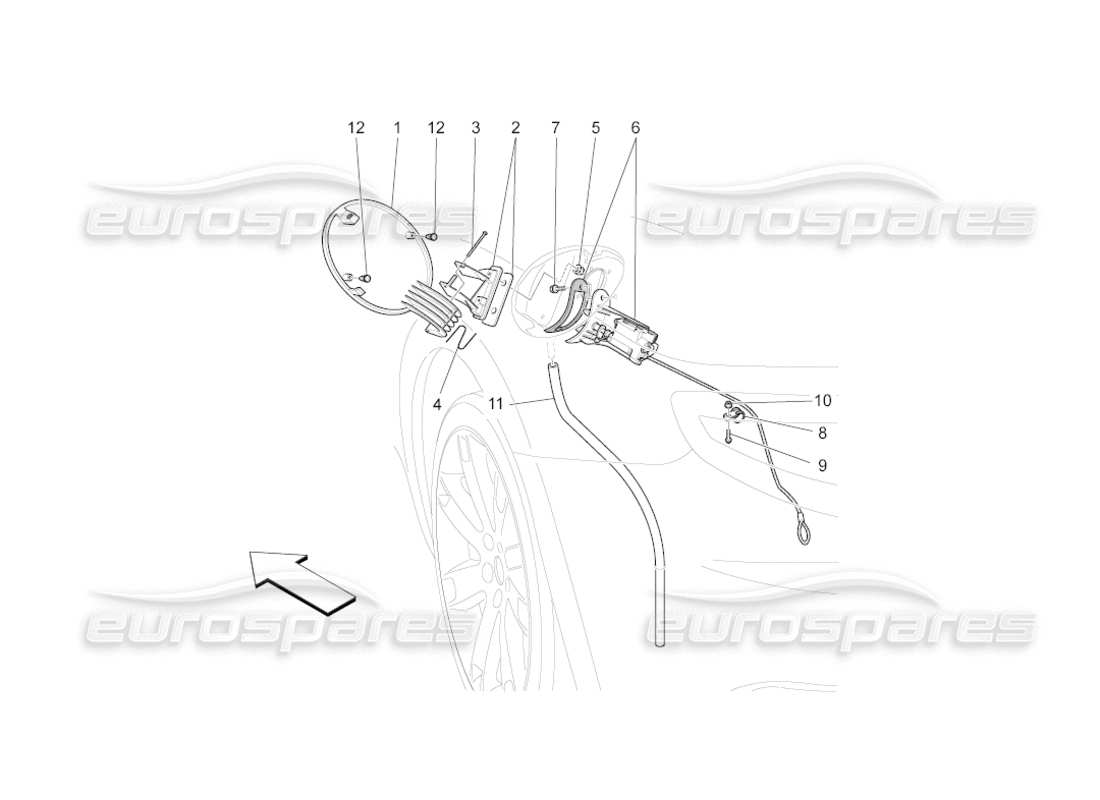 maserati grancabrio (2011) 4.7 diagrama de piezas de controles y puerta del tanque de combustible