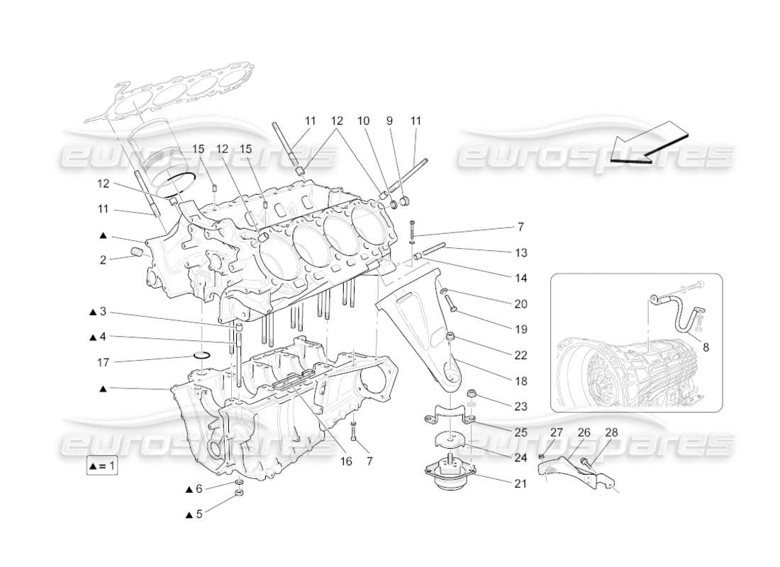 maserati grancabrio (2011) 4.7 crankcase diagrama de piezas