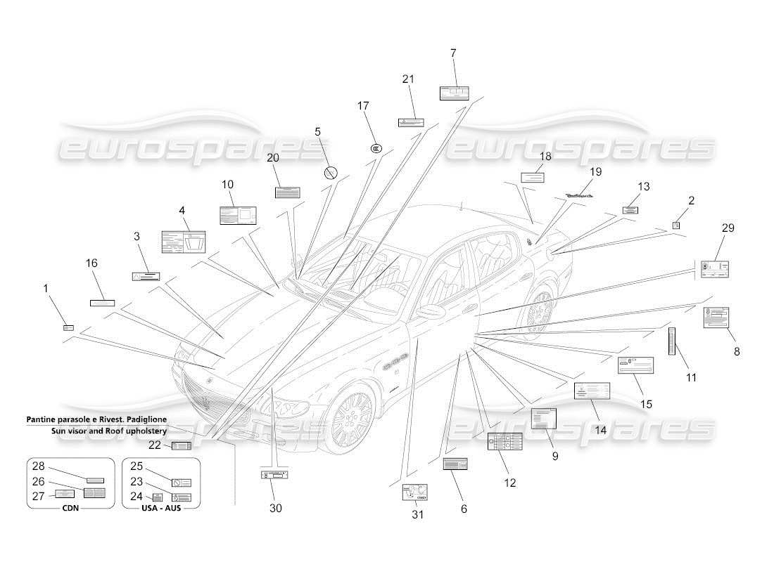 maserati qtp. (2011) 4.7 auto diagrama de piezas de pegatinas y etiquetas