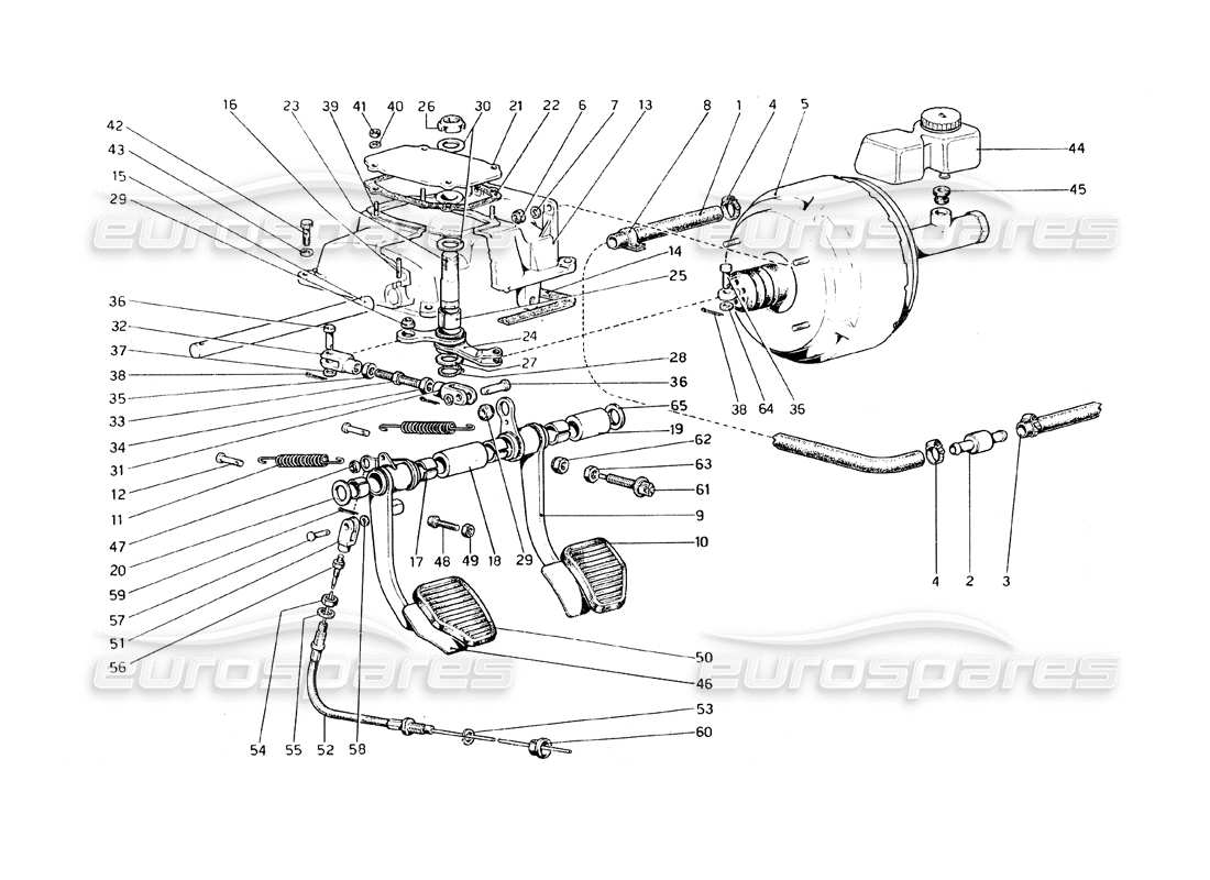 ferrari 308 gt4 dino (1979) tablero de pedales - controles de freno y embrague diagrama de piezas