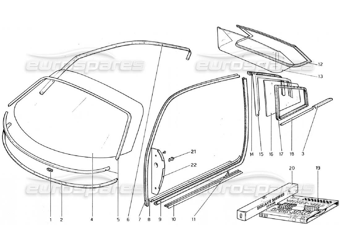 ferrari 308 gtb (1976) esquema de piezas de lentes (válido para rhd - versiones aus)