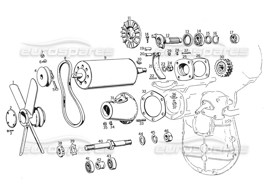ferrari 250 gte (1957) dinamo y ventilador diagrama de piezas