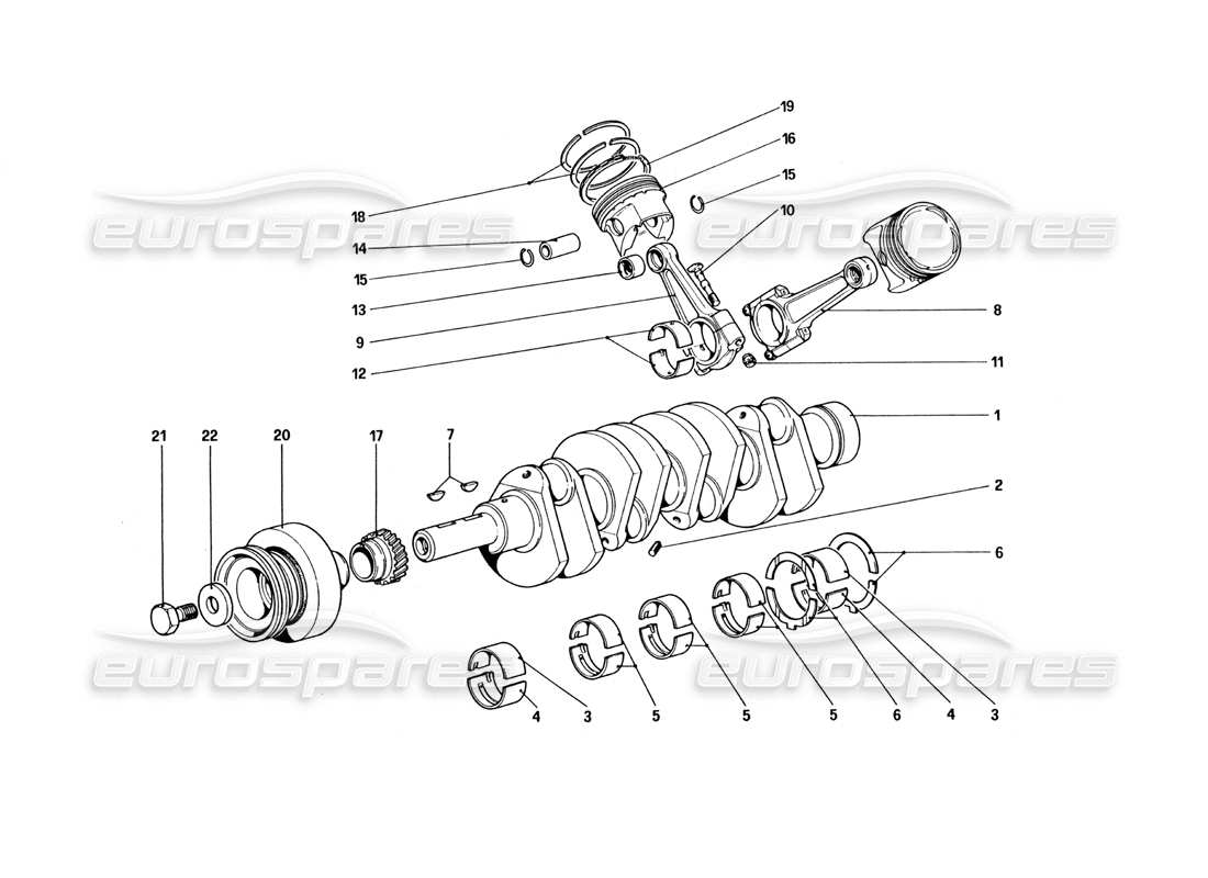 ferrari 328 (1985) cigüeñal - bielas y pistones diagrama de piezas