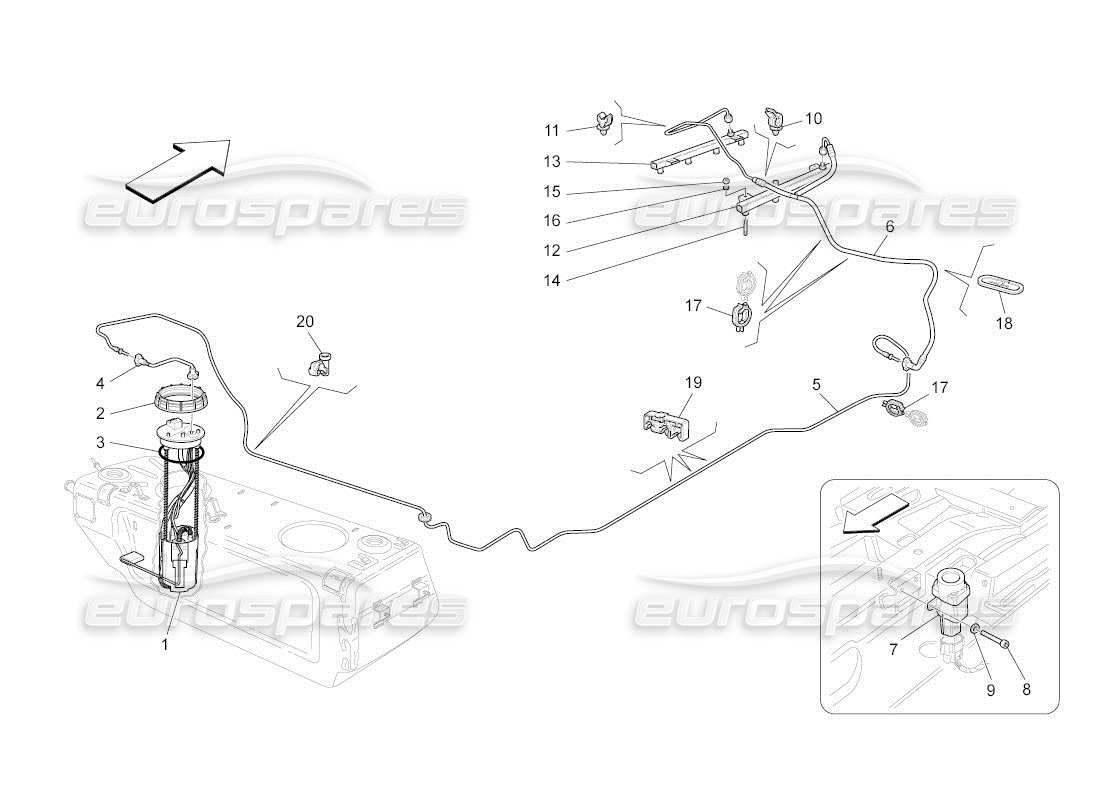 maserati qtp. (2011) 4.7 auto diagrama de piezas de bombas de combustible y líneas de conexión