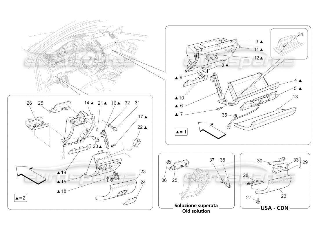 maserati qtp. (2011) 4.7 auto diagrama de piezas de las guanteras