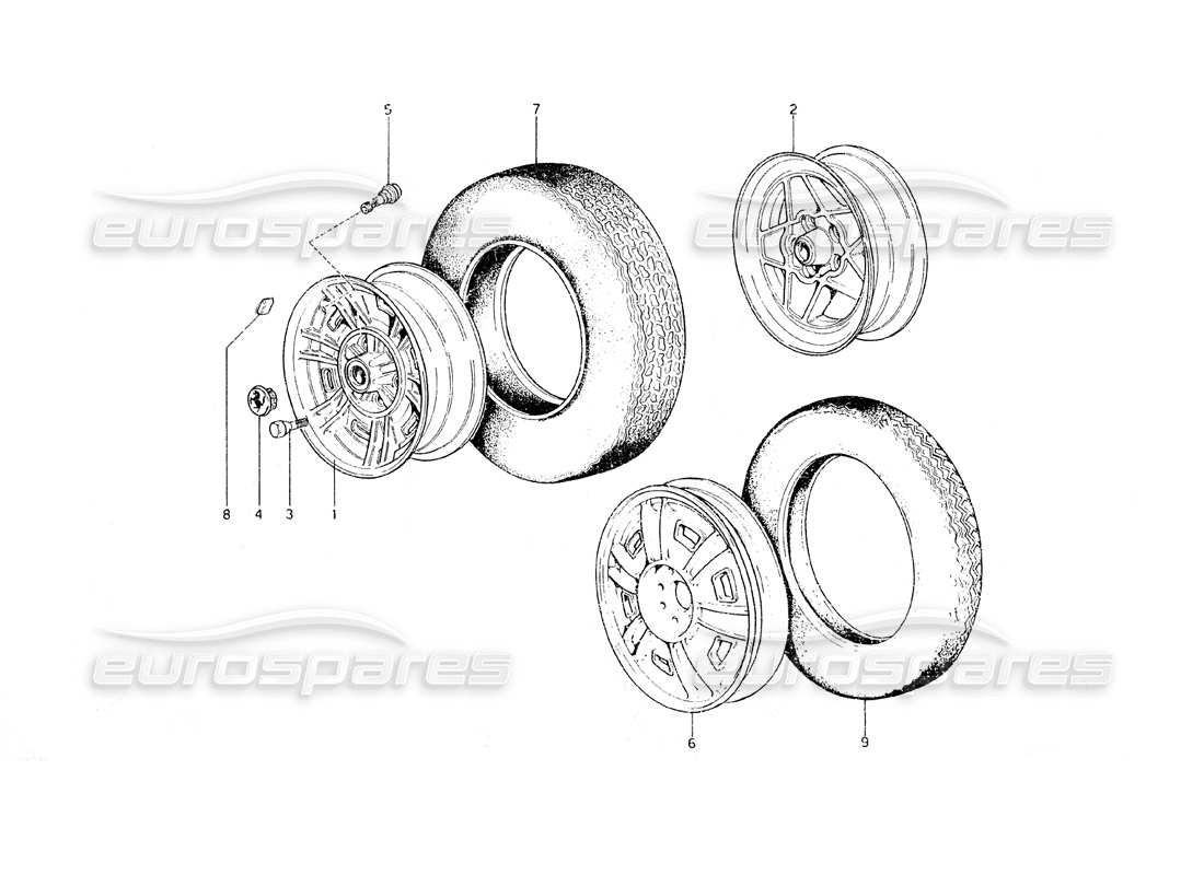 ferrari 308 gt4 dino (1979) diagrama de piezas de ruedas