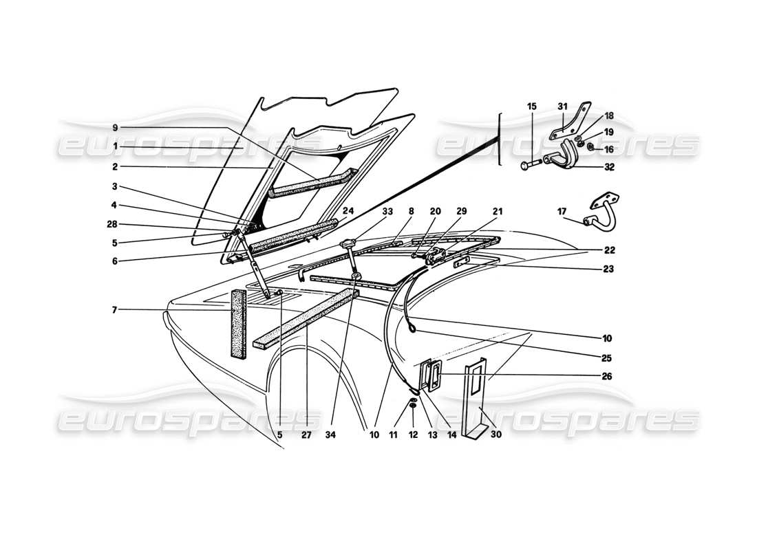 ferrari 308 gtb (1980) front compartment lid diagrama de piezas