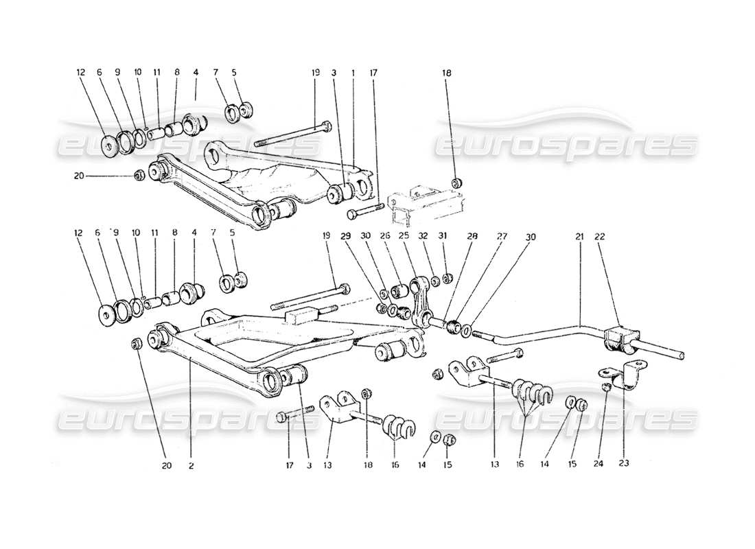 ferrari 308 gt4 dino (1979) suspensión trasera - amortiguador y disco de freno diagrama de piezas