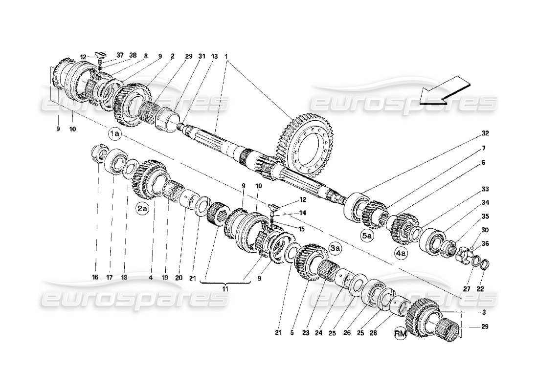 ferrari 348 (2.7 motronic) diagrama de piezas de engranajes del eje de apoyo