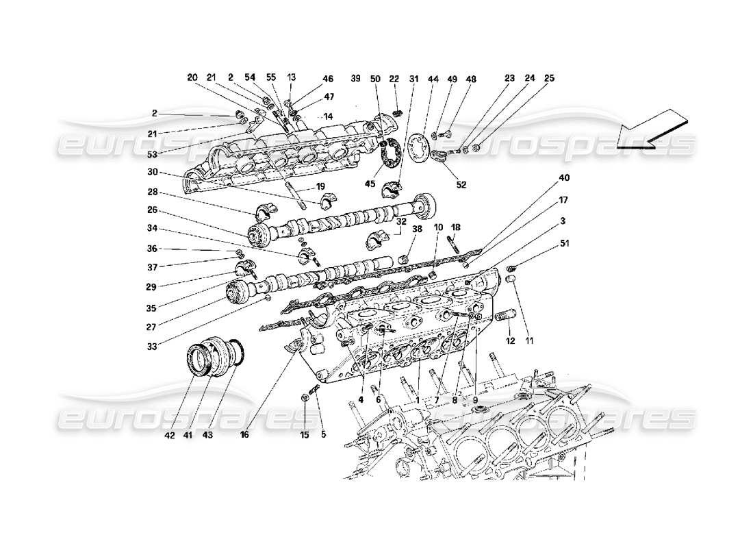 ferrari 348 (2.7 motronic) diagrama de piezas de la culata del cilindro derecho