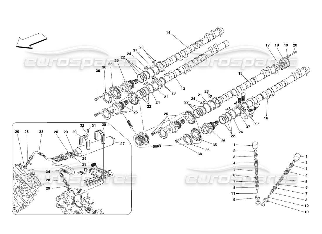 ferrari 430 challenge (2006) distribución: diagrama de piezas de los taqués