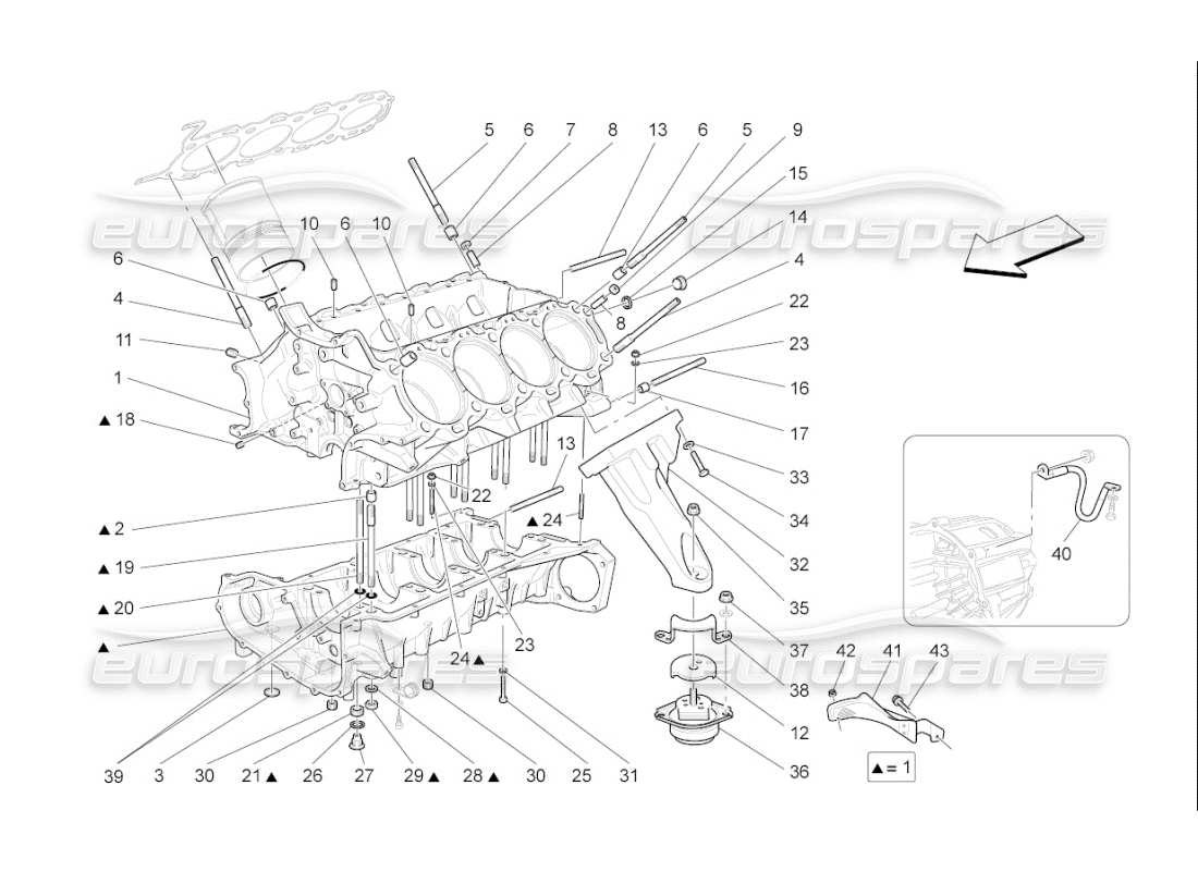 maserati qtp. (2007) 4.2 f1 crankcase diagrama de piezas