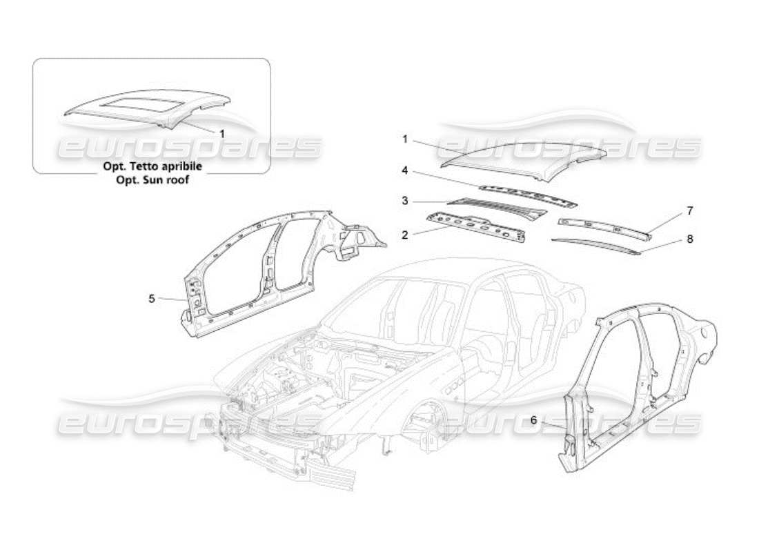 maserati qtp. (2005) 4.2 diagrama de piezas de carrocería y paneles exteriores centrales