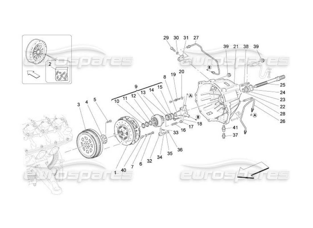 maserati qtp. (2005) 4.2 discos de fricción y carcasa para diagrama de piezas de la caja de cambios f1