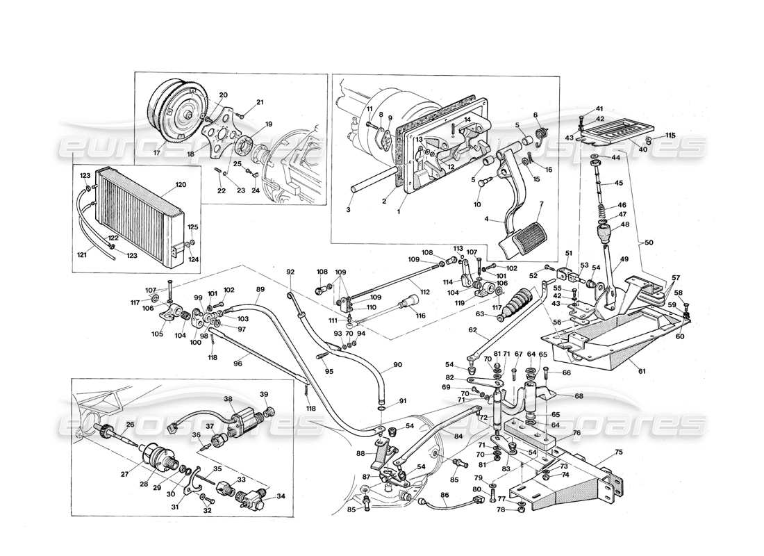 maserati qtp.v8 4.9 (s3) 1979 pedales y controles - diagrama de piezas de la transmisión automática