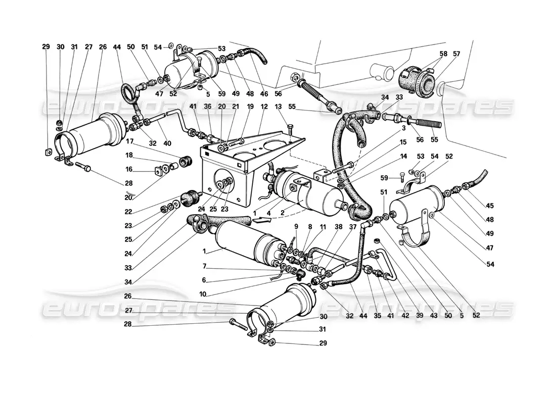 ferrari testarossa (1990) bombas y tuberías de combustible diagrama de piezas