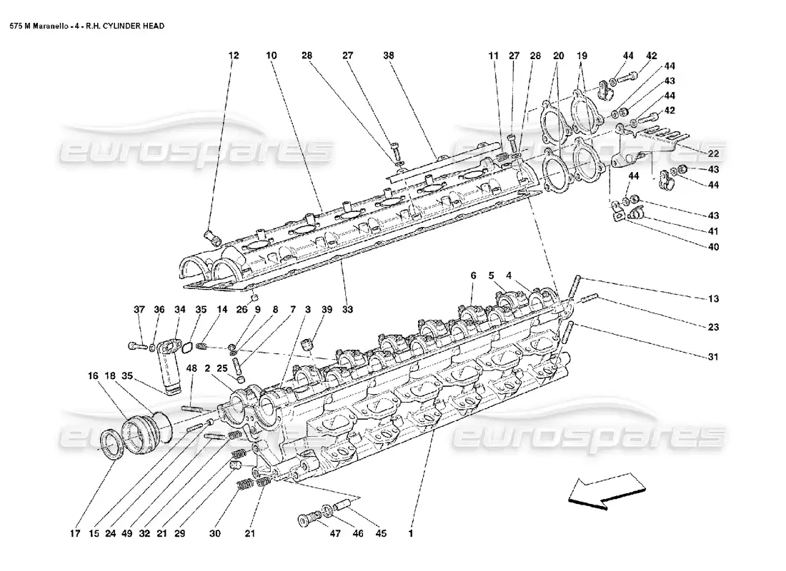 ferrari 575m maranello diagrama de piezas de la culata del cilindro derecho