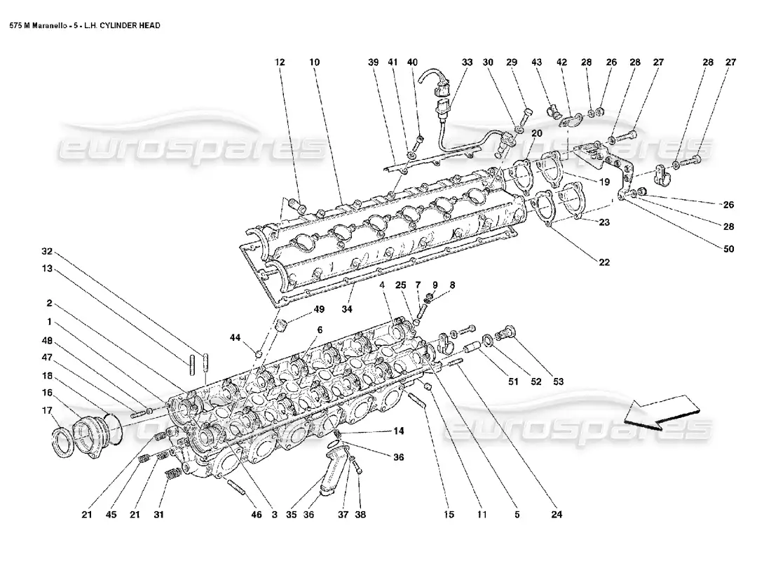 ferrari 575m maranello diagrama de piezas de la culata del cilindro izquierdo