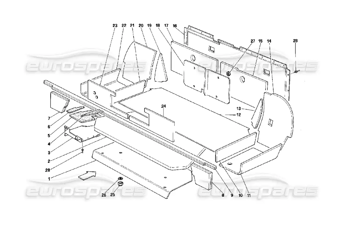 ferrari mondial 3.4 t coupe/cabrio aislamiento del maletero diagrama de piezas