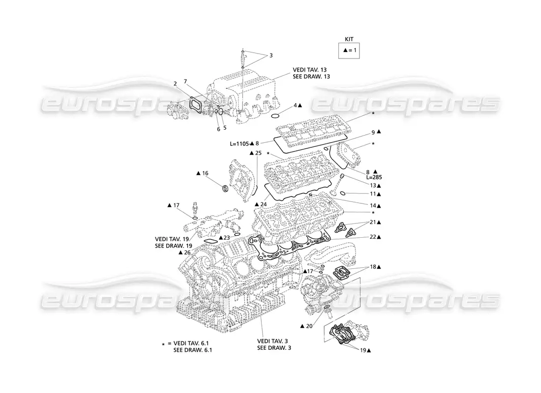 maserati qtp v8 evoluzione diagrama de piezas de revisión de juntas y sellos para cabezales