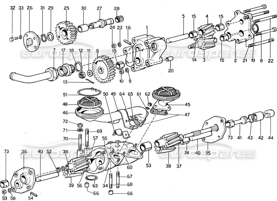 ferrari 365 gtb4 daytona (1969) diagrama de piezas de la bomba de aceite del motor