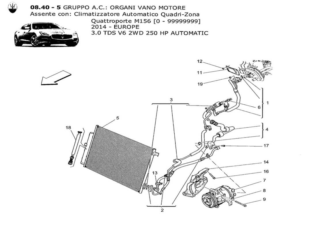 maserati qtp. v6 3.0 tds 250bhp 2014 unidad a c: diagrama de piezas de los dispositivos del compartimento del motor