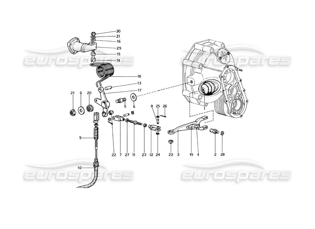 ferrari 246 dino (1975) diagrama de piezas de desacoplamiento del embrague