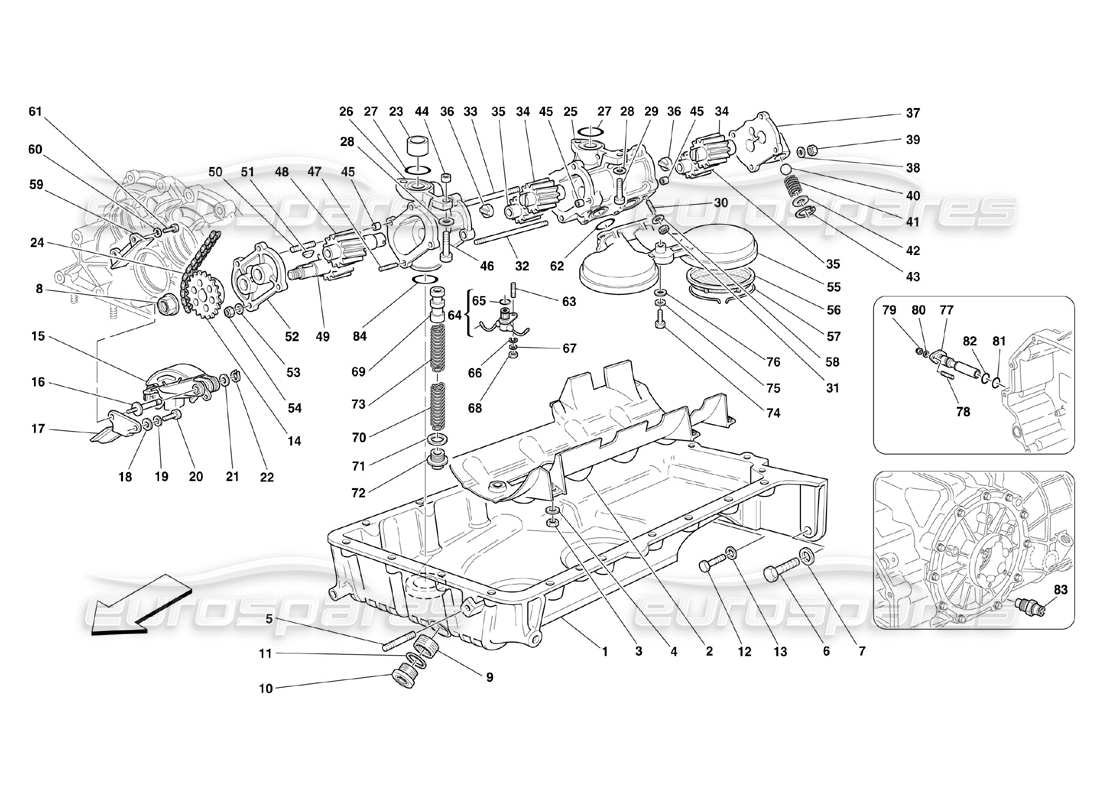 ferrari 360 challenge (2000) diagrama de piezas de bombas y cárter de aceite