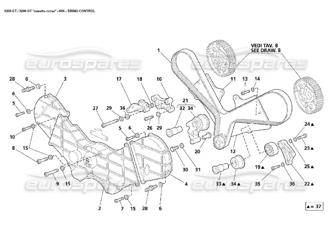 maserati 3200 gt/gta/assetto corsa control de tiempo diagrama de piezas