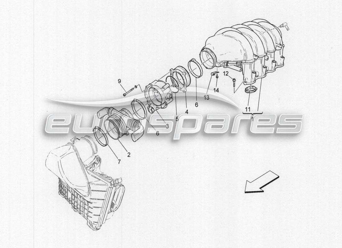 maserati grancabrio mc centenario diagrama de partes del colector de admisión y del cuerpo del acelerador