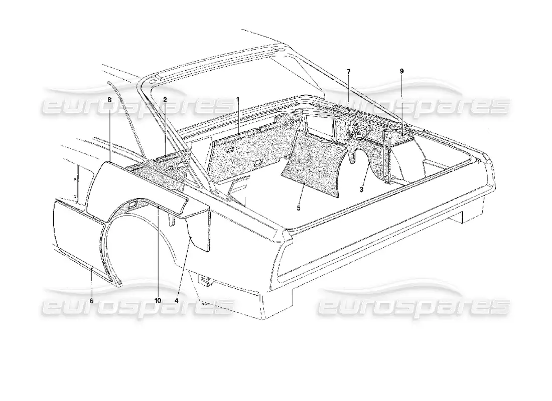 ferrari mondial 3.4 t coupe/cabrio aislamiento del compartimento del motor - coupé - para coches versión ch diagrama de piezas