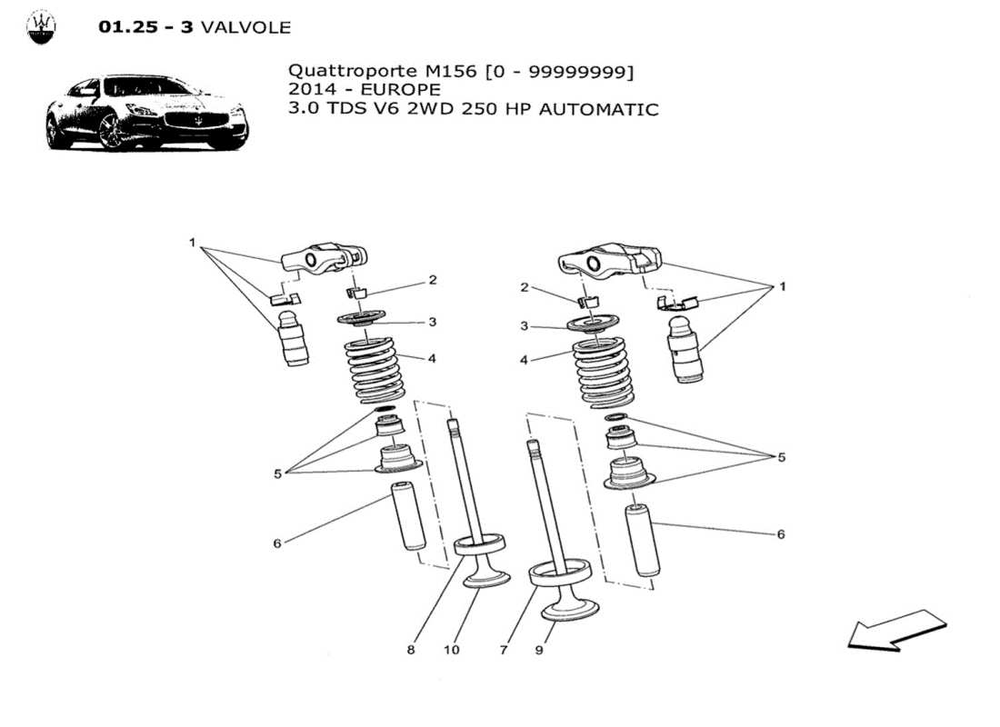 maserati qtp. v6 3.0 tds 250bhp 2014 diagrama de piezas de válvulas