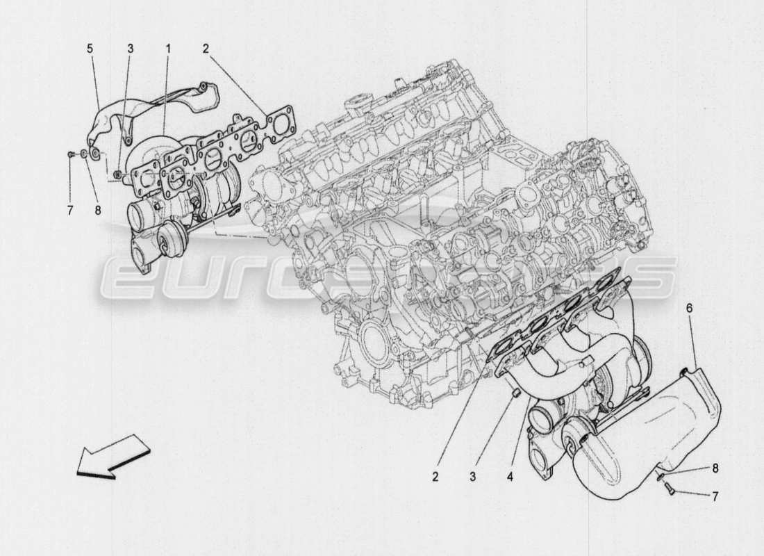 maserati qtp. v8 3.8 530bhp auto 2015 sistema de turbocompresor: diagrama de piezas del equipo