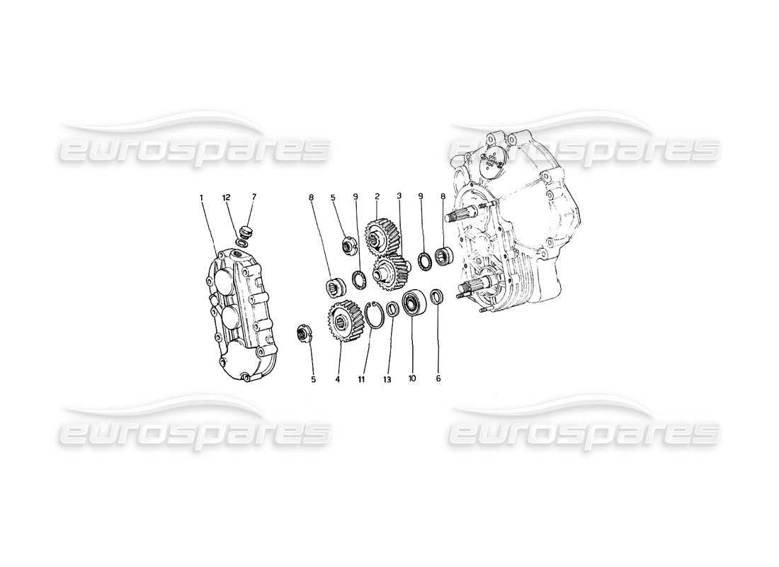 ferrari 246 dino (1975) diagrama de piezas de transmisión de caja de cambios