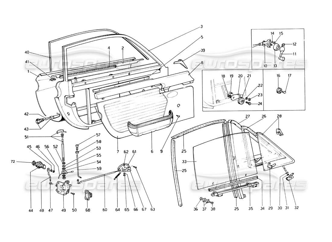 ferrari 246 dino (1975) diagrama de piezas de puertas