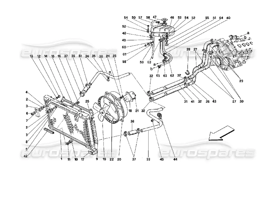 ferrari mondial 3.4 t coupe/cabrio sistema de refrigeración diagrama de piezas