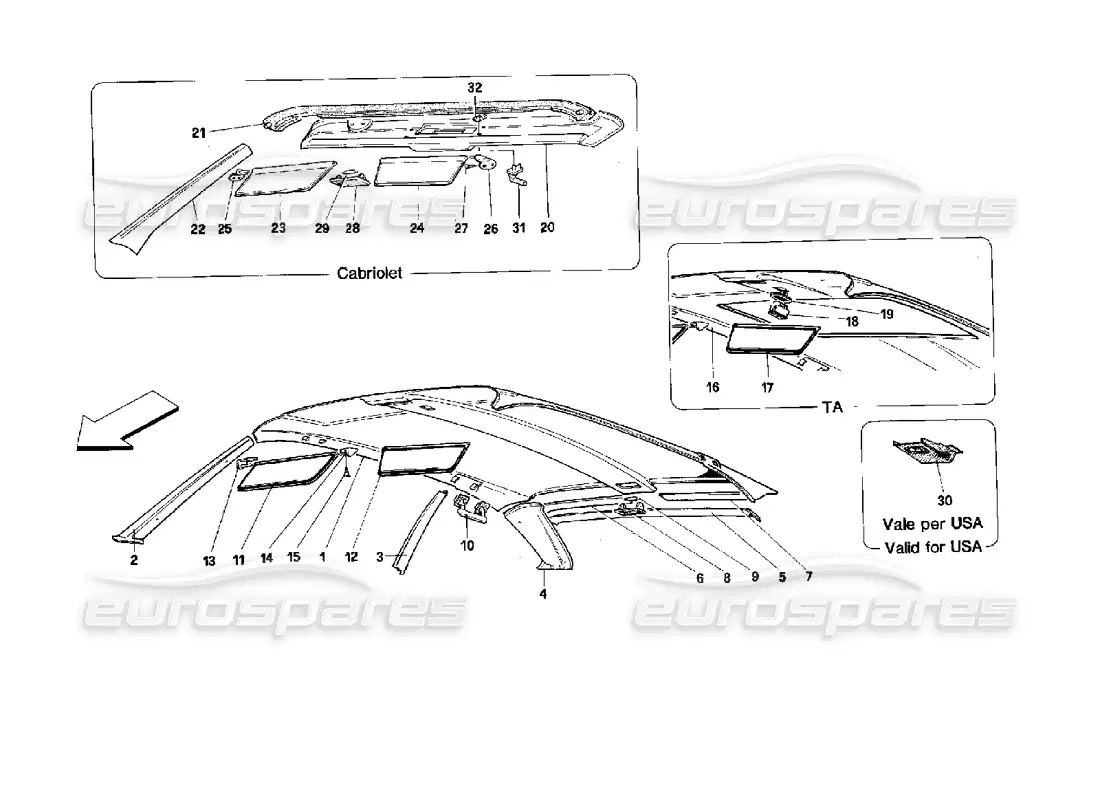 ferrari mondial 3.4 t coupe/cabrio techo diagrama de piezas