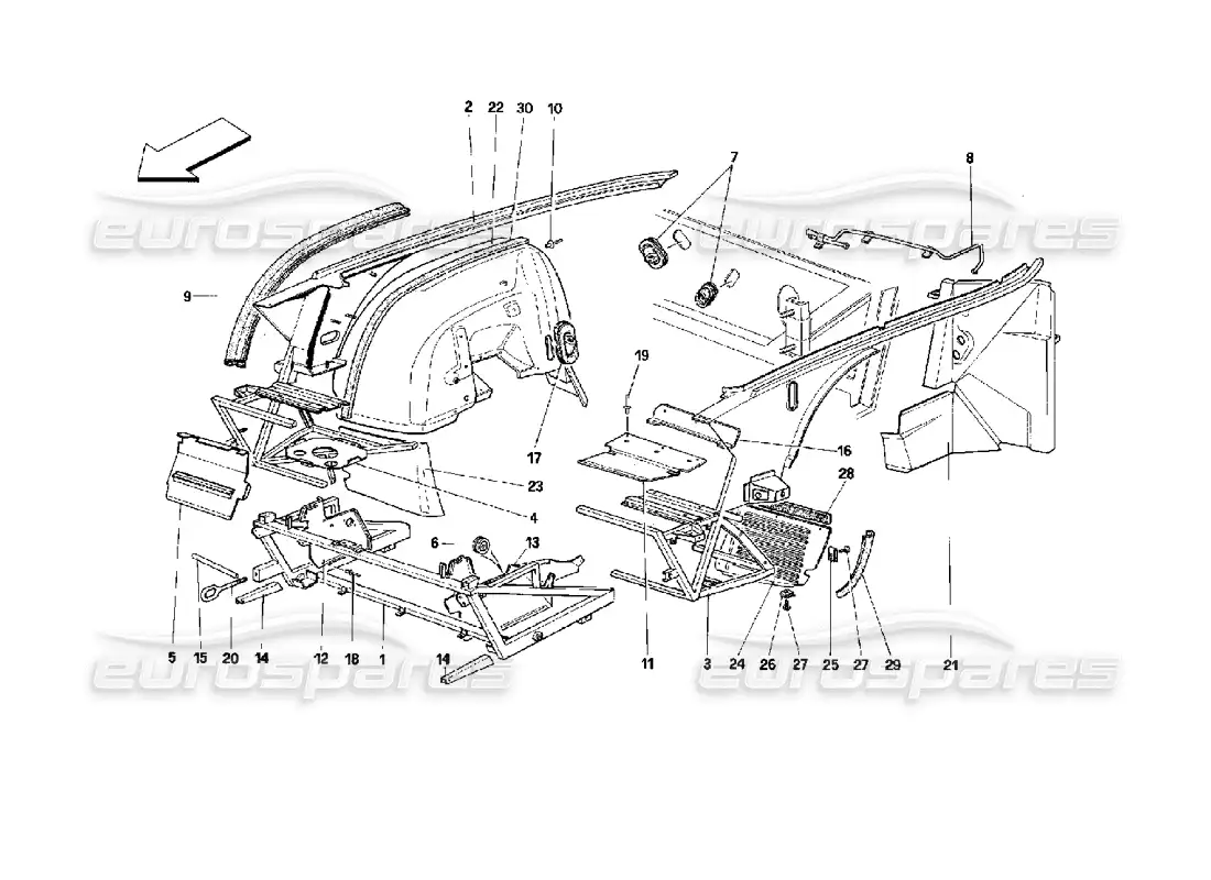 ferrari mondial 3.4 t coupe/cabrio carrocería: elemento interior - parte delantera diagrama de piezas