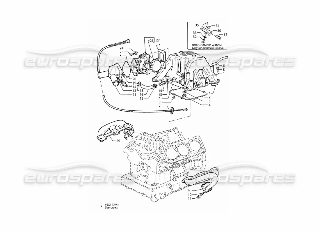 maserati ghibli 2.8 (abs) cuerpo de la válvula del acelerador del colector de admisión y escape diagrama de piezas