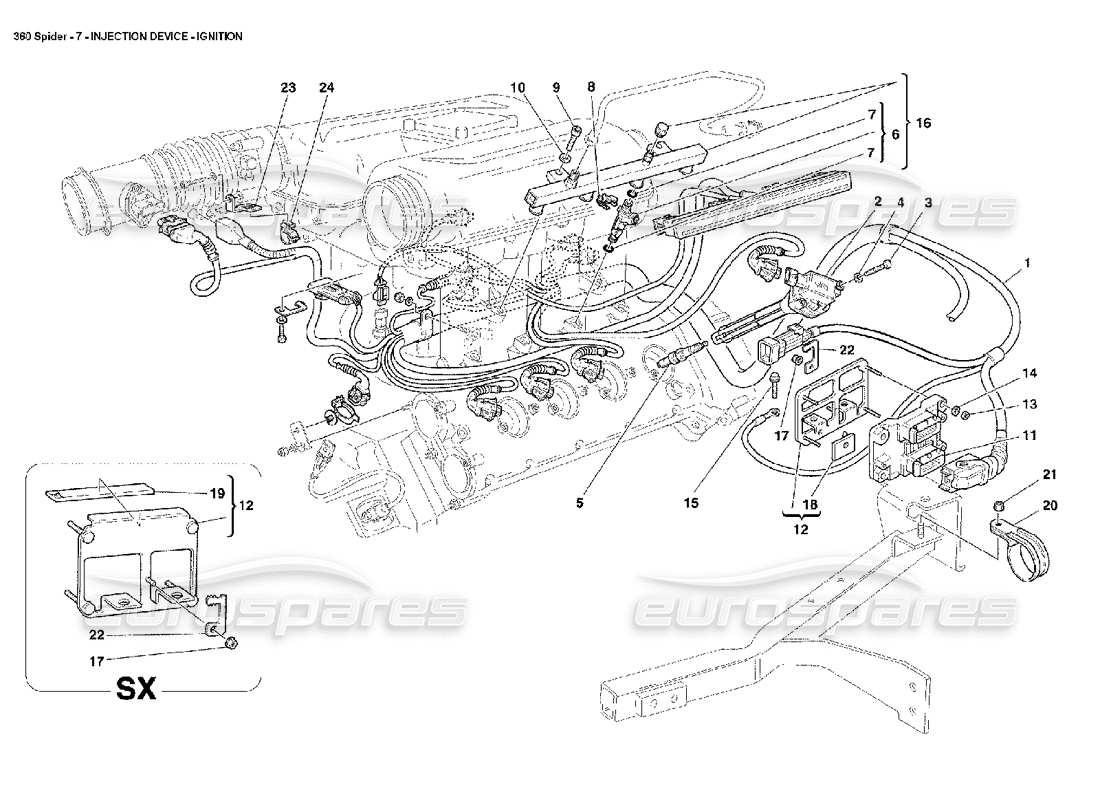 ferrari 360 spider dispositivo de inyección - encendido diagrama de piezas