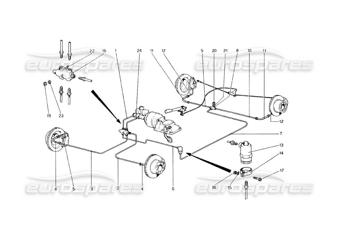 ferrari 308 gt4 dino (1979) diagrama de piezas del sistema de frenos