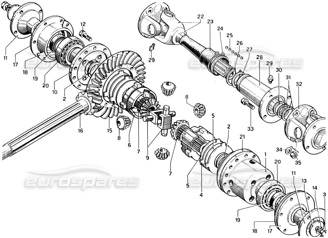 ferrari 330 gtc coupe diagrama de piezas de la caja del diferencial y los semiejes