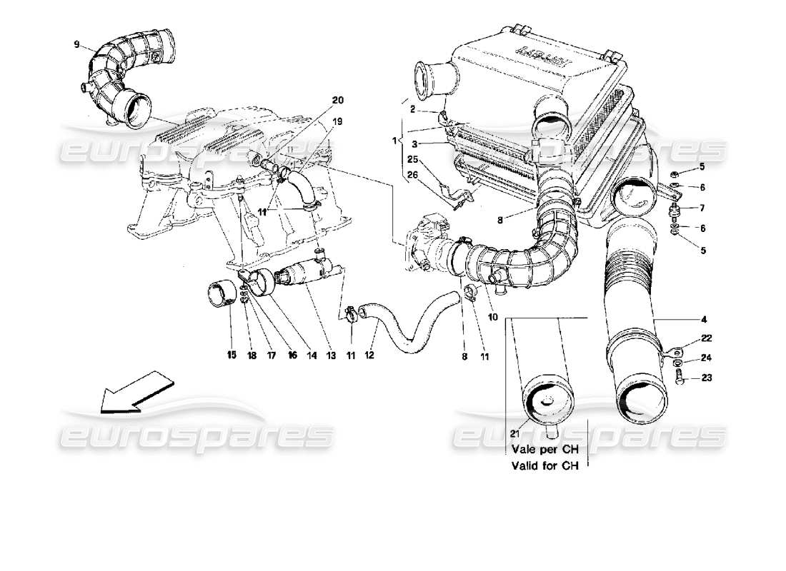 ferrari mondial 3.4 t coupe/cabrio entrada de aire - diagrama de piezas motronic 2.7