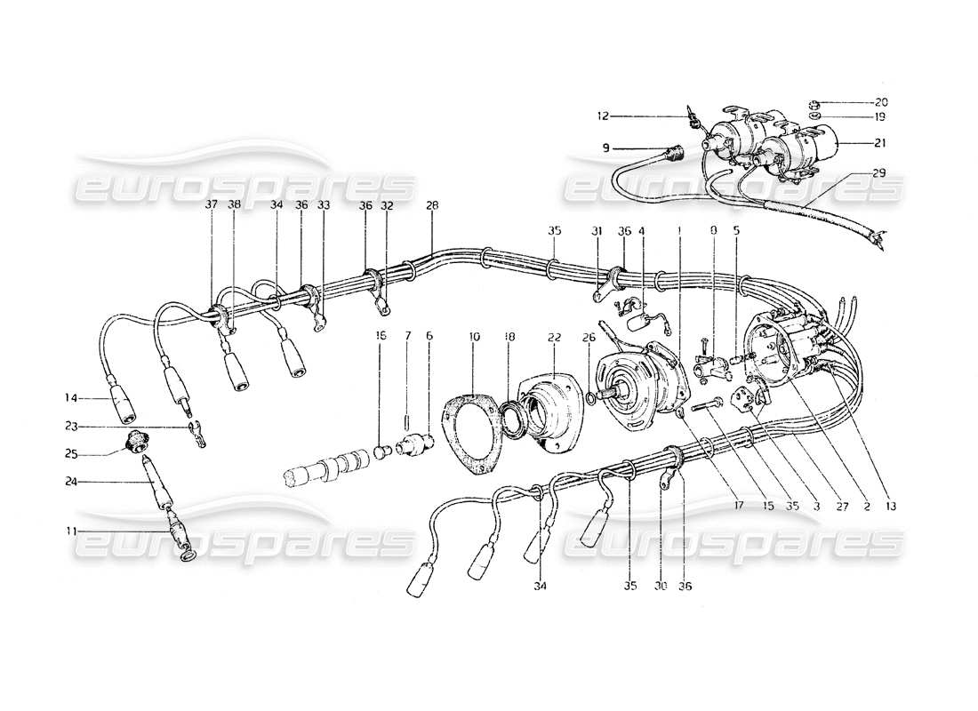 ferrari 308 gt4 dino (1979) diagrama de piezas de encendido del motor