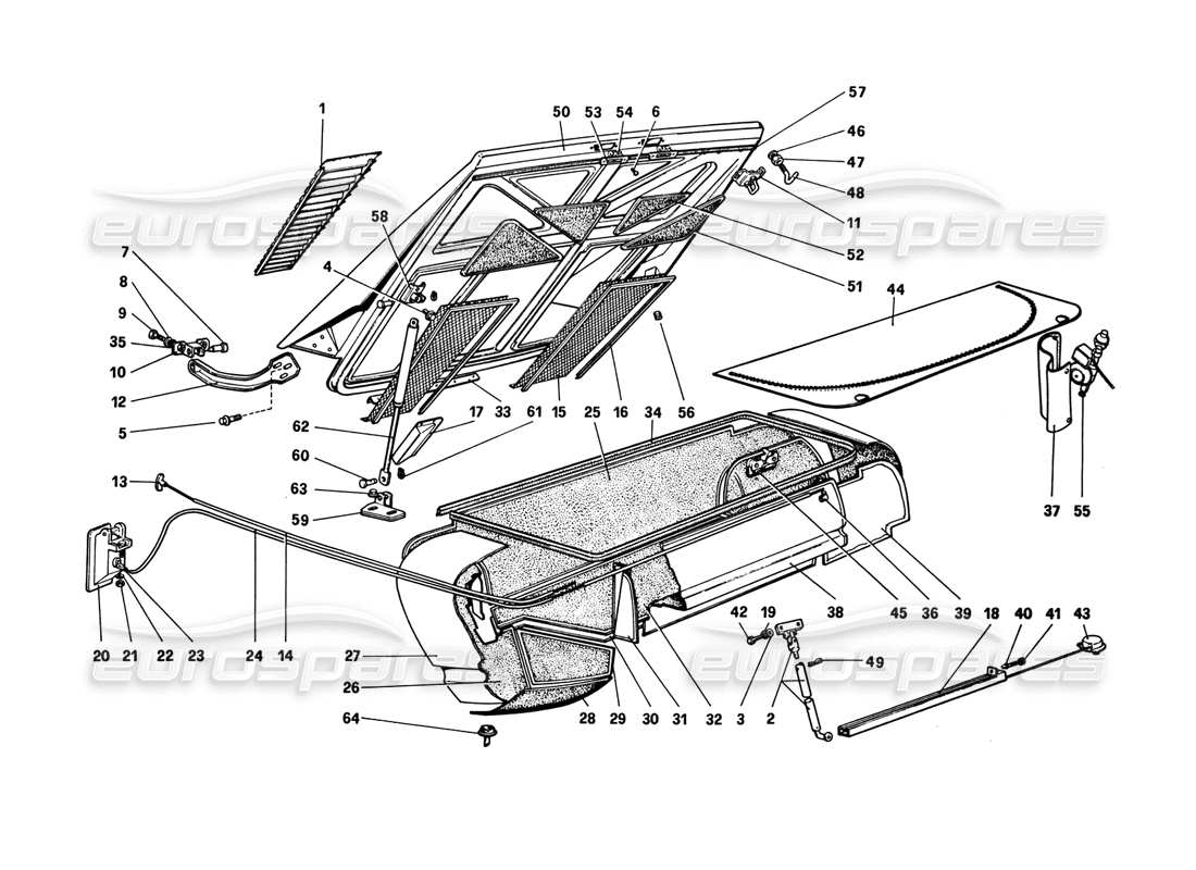 ferrari 308 gtb (1980) cubierta del capó trasero y del maletero diagrama de piezas