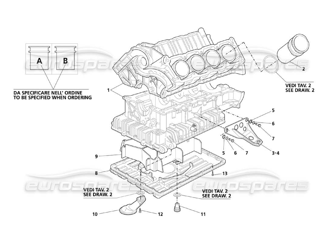 maserati 3200 gt/gta/assetto corsa diagrama de piezas del bloque del motor y del cárter de aceite