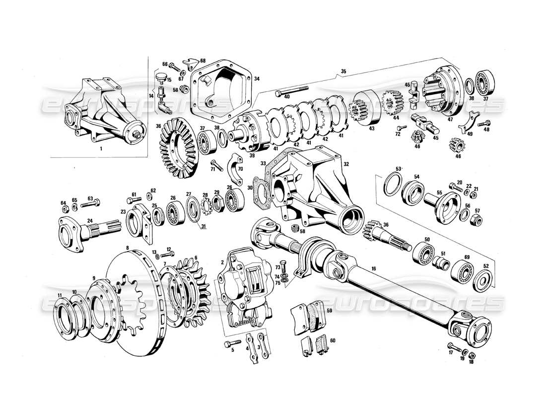 maserati qtp.v8 4.9 (s3) 1979 diferencial y eje de hélice diagrama de piezas