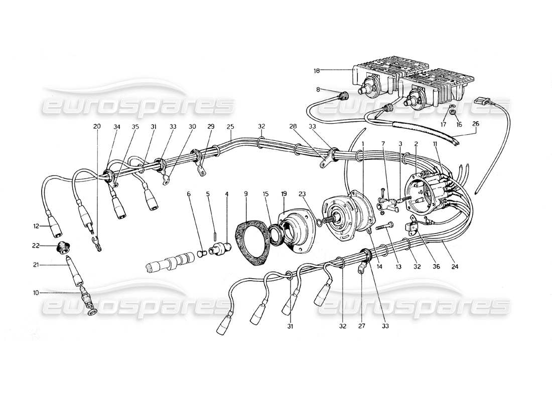 ferrari 308 gt4 dino (1979) diagrama de piezas de encendido del motor (de n. 14070 gs - 14020 gd)