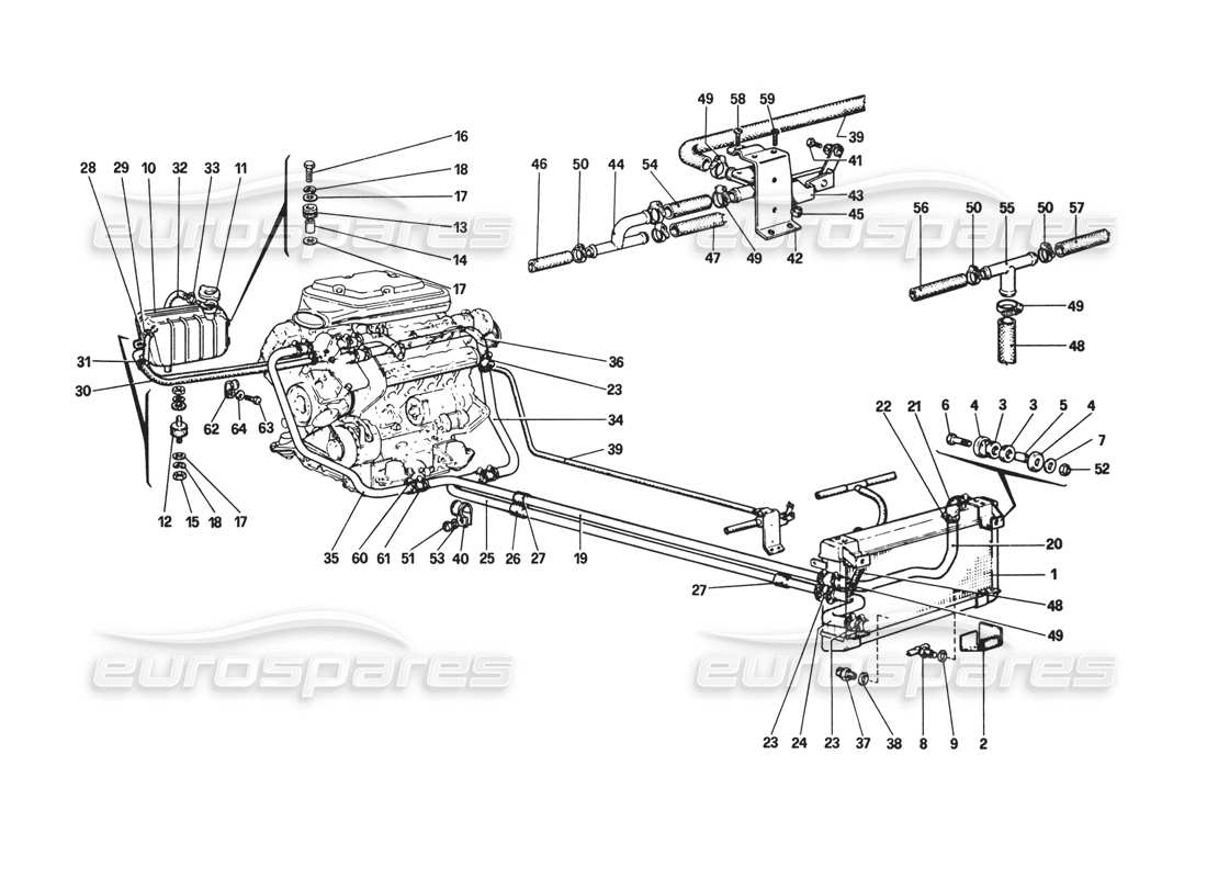 ferrari 308 gtb (1980) sistema de refrigeración diagrama de piezas